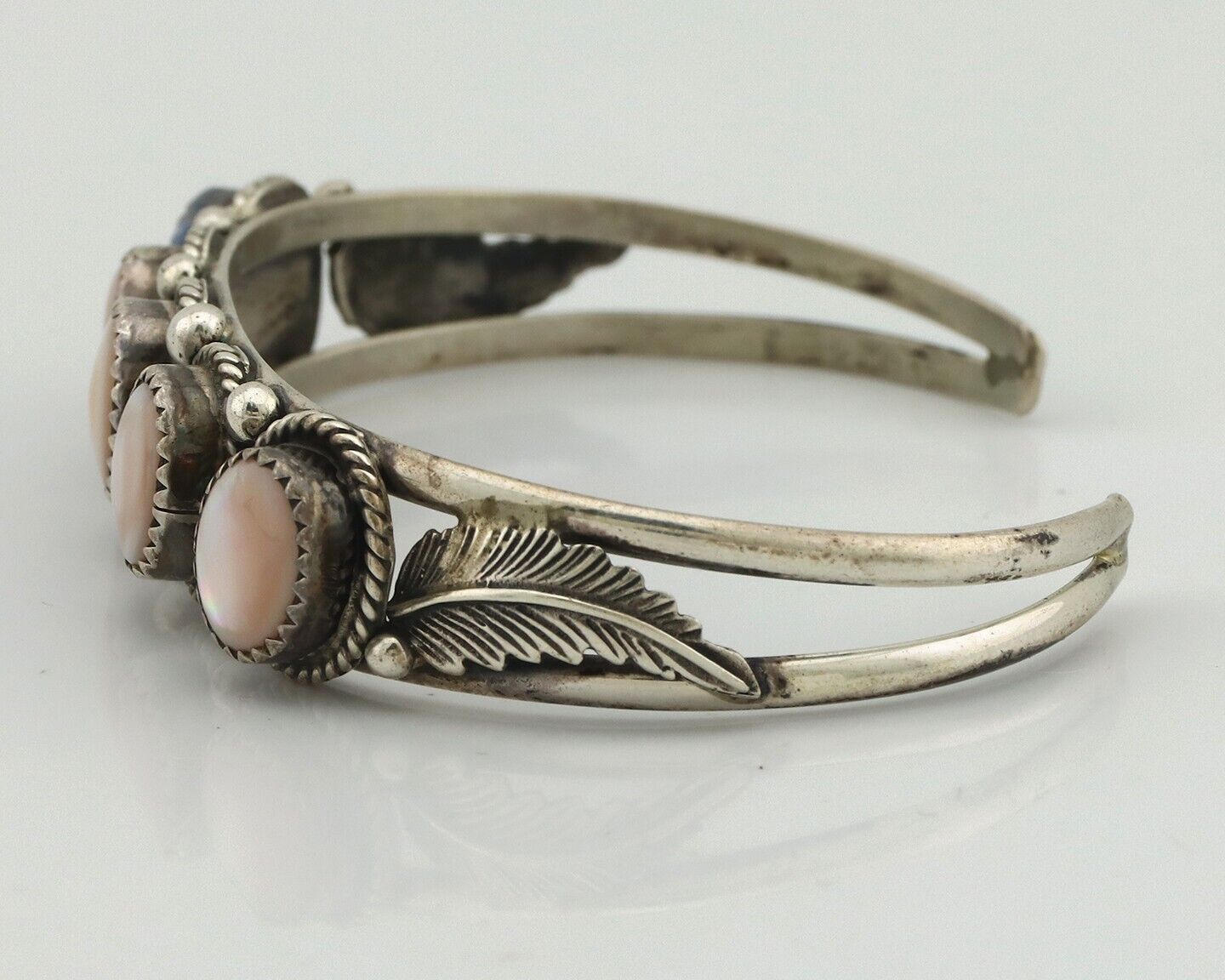 Women's Navajo Bracelet 925 Silver Natural Pink Mussel Native American C.80's