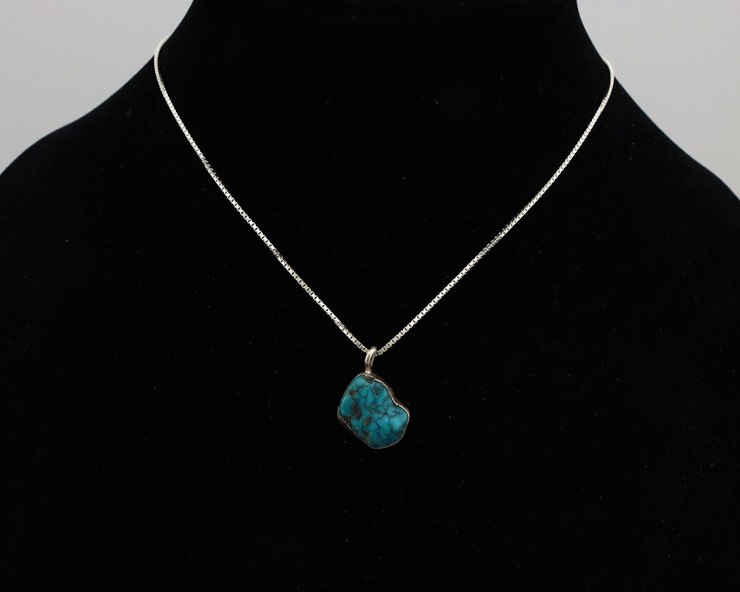 Navajo Handmade Necklace 925 Silver Blue Turquoise Native Artist C.80's