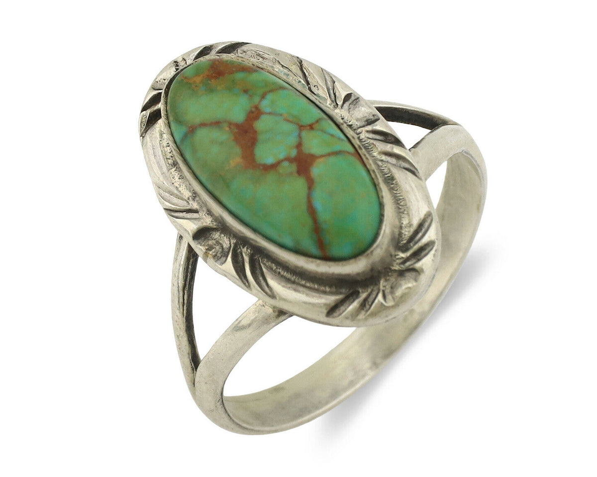 Navajo Ring .925 Silver Natural Spiderweb Turquoise Native Artist Signed C.80's