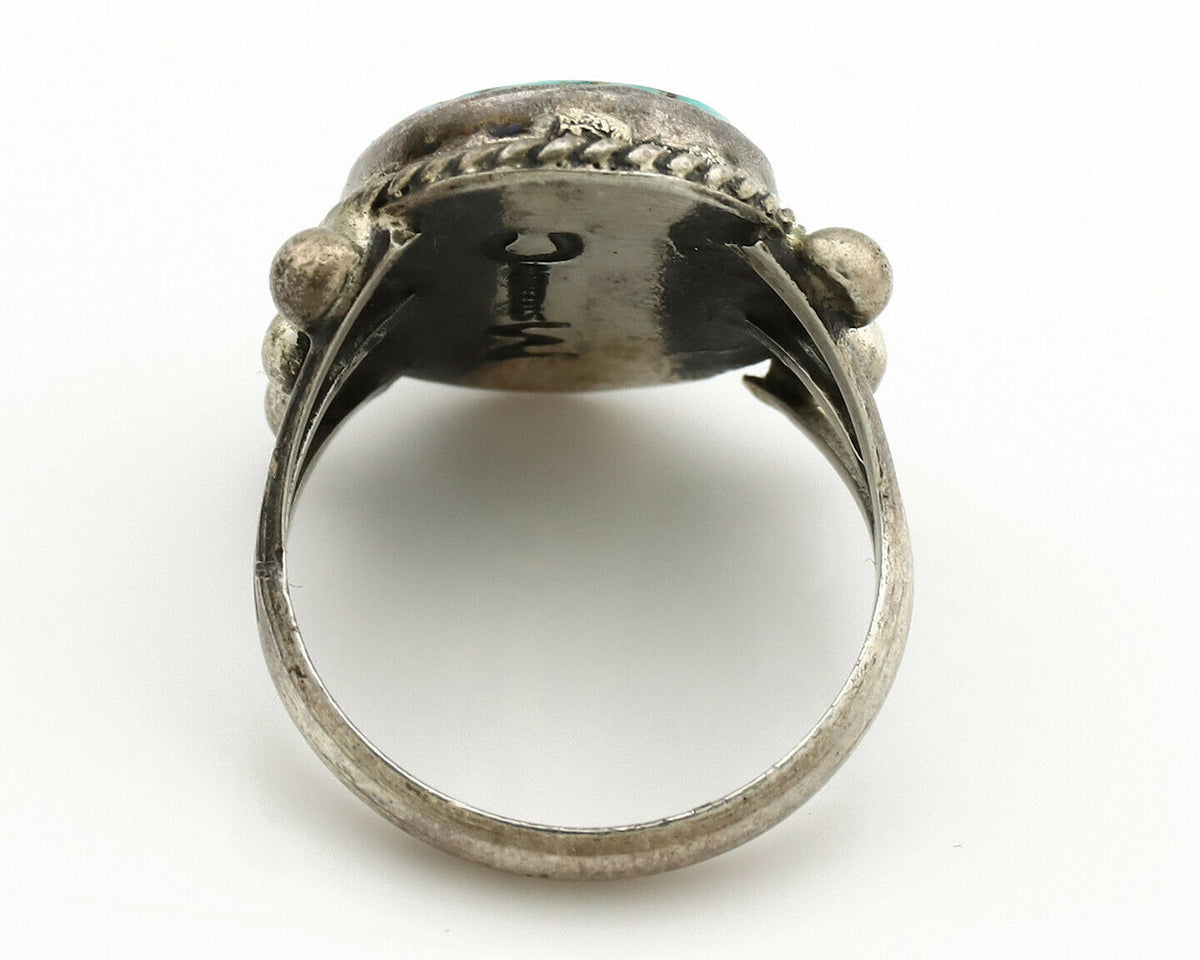 Navajo Ring .925 Silver Blue Turquoise Artist Signed MC C.1980's