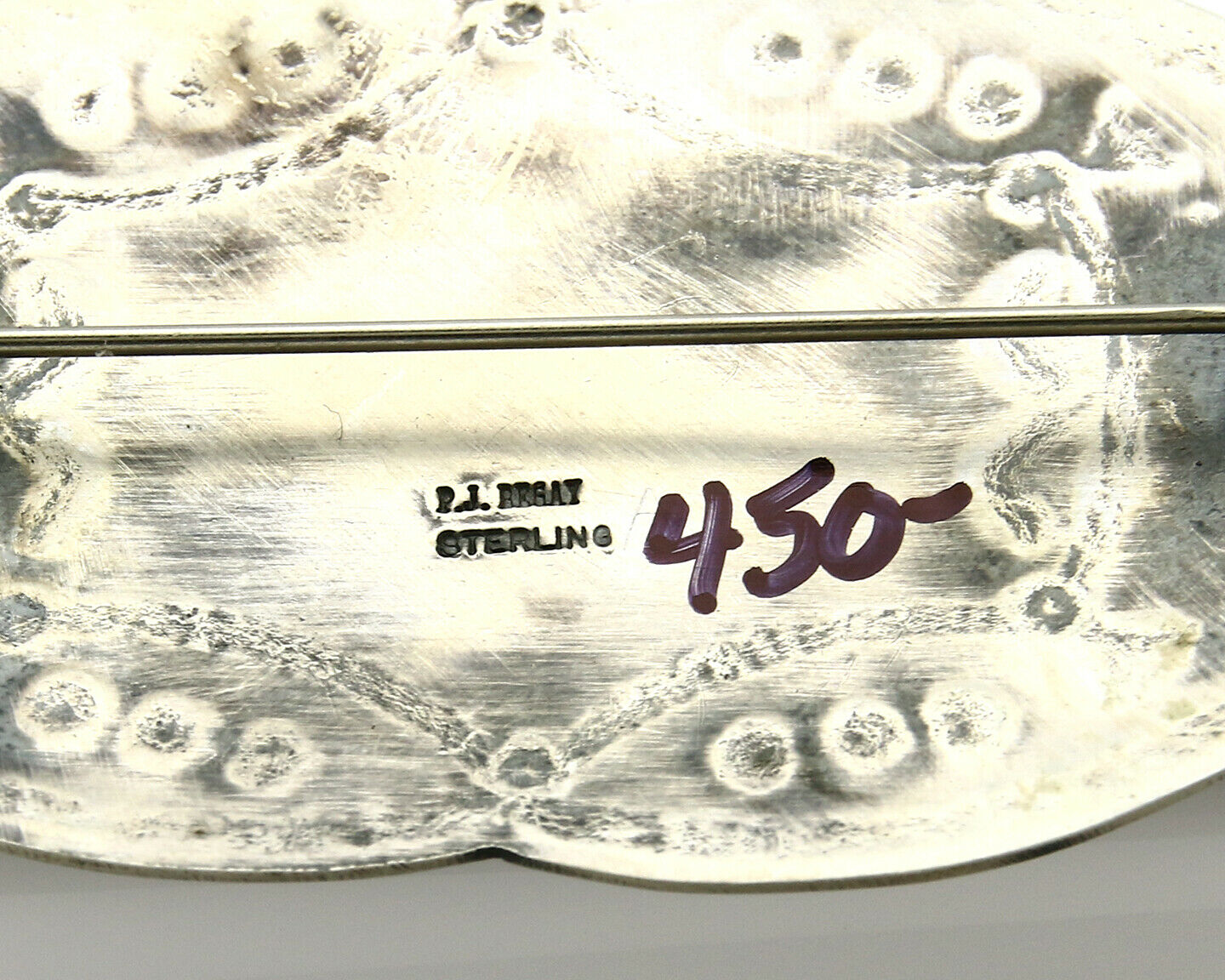 Navajo Handmade Turquoise Pin .925 Sterling Silver Signed Artist PJ Begay C.80's