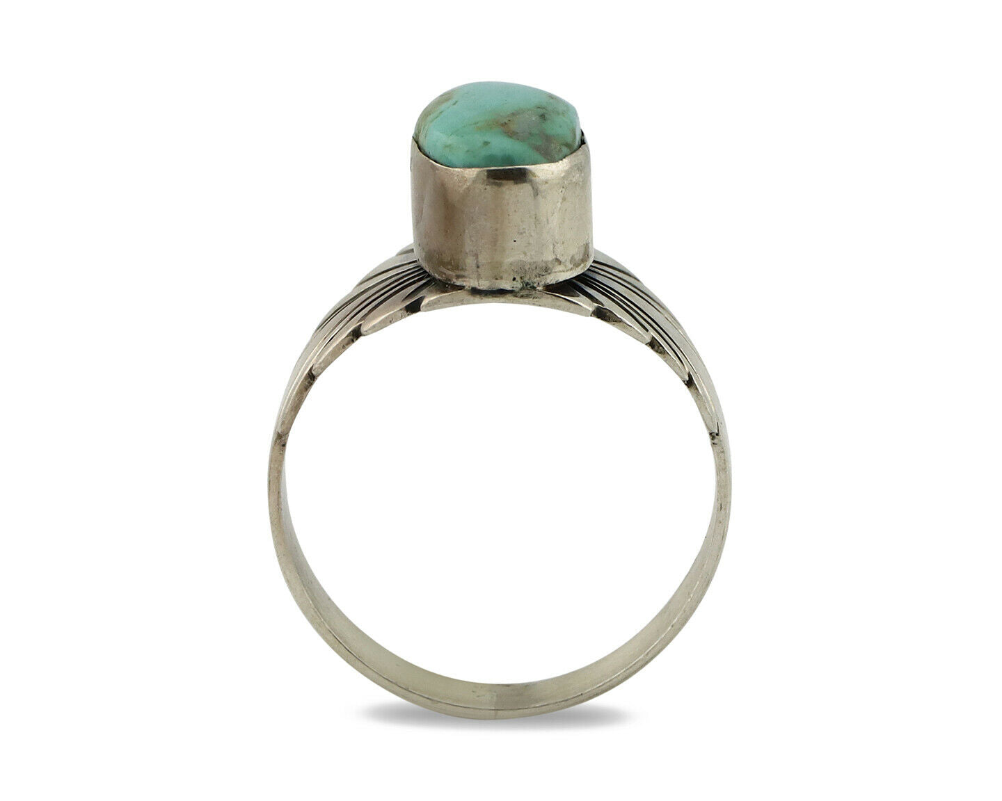 Navajo Ring .925 Silver Kingman Turquoise Artist Signed Apache C.80's