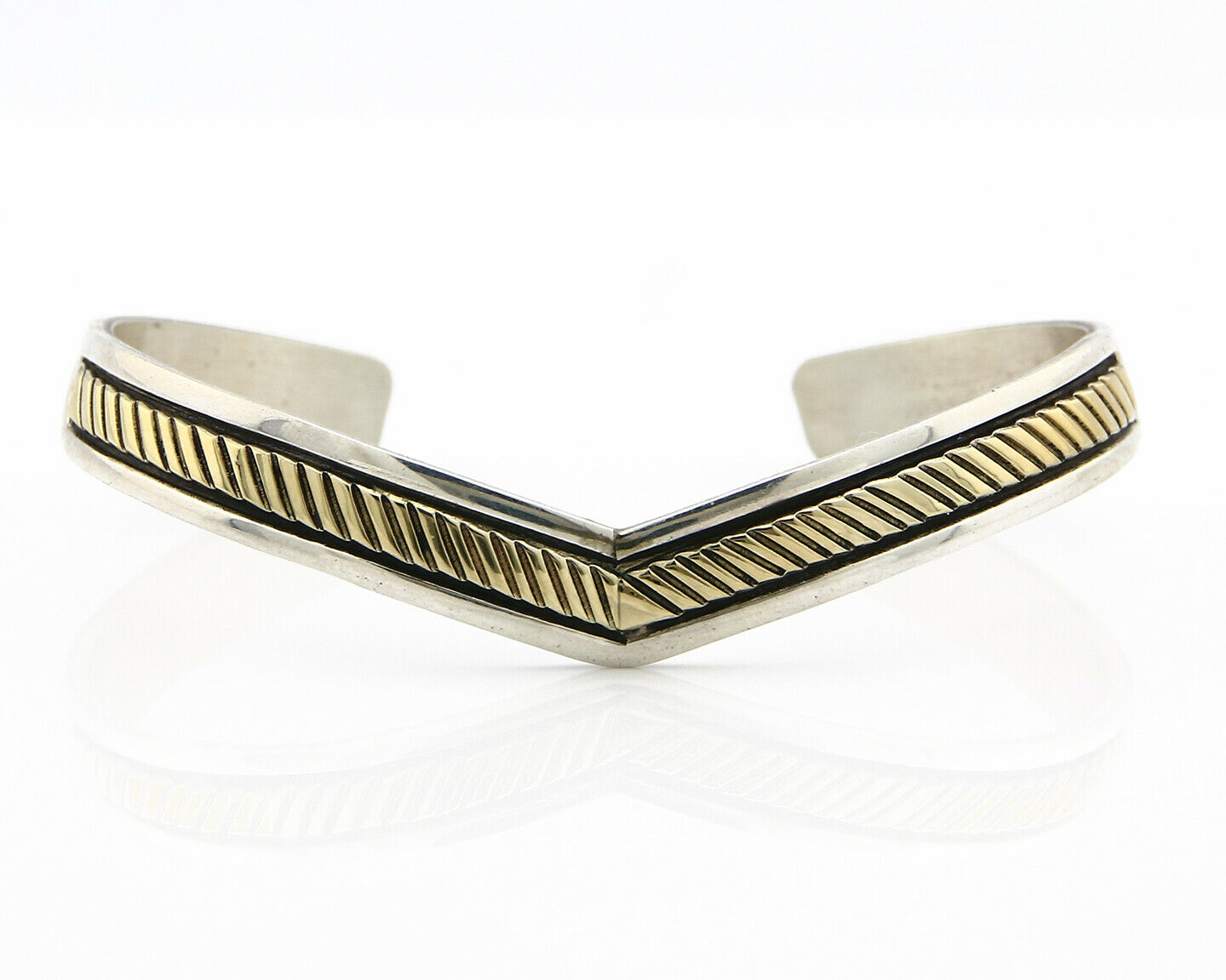Navajo Bracelet SOLID .925 Silver & 12k Gold Filled Signed E Cuff C.80's