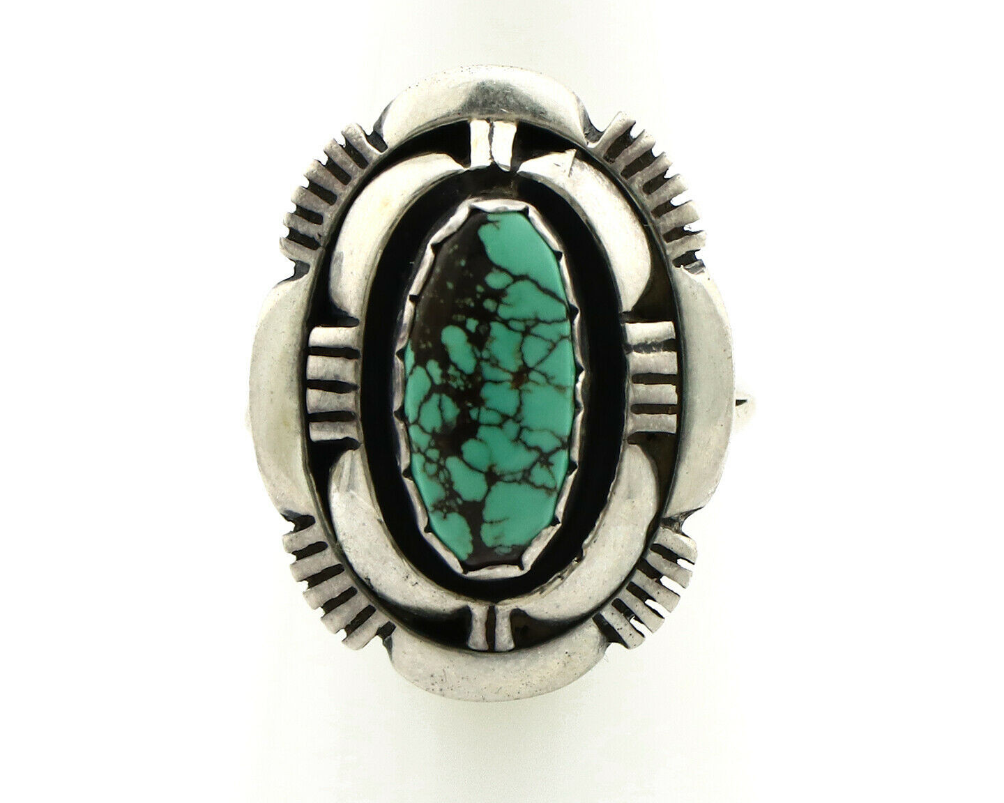 Navajo Ring .925 Silver Spiderweb Turquoise Artist Signed L. M. Nez C80s