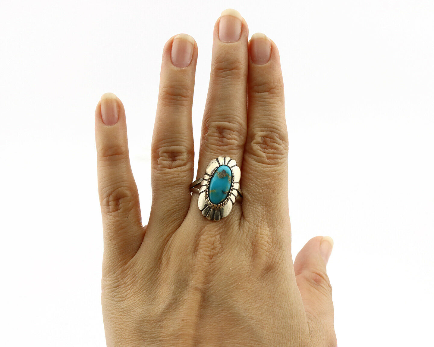 Navajo Ring .925 Silver Arizona Turquoise Signed M Montoya C.80's
