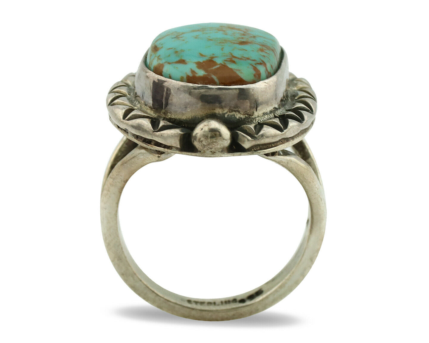 Navajo Ring .925 Silver Kingman Turquoise Artist Signed Gecko C.1980's