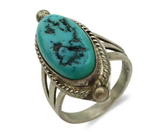 Navajo Ring .925 Silver Blue Turquoise Artist Signed S King C.1980's