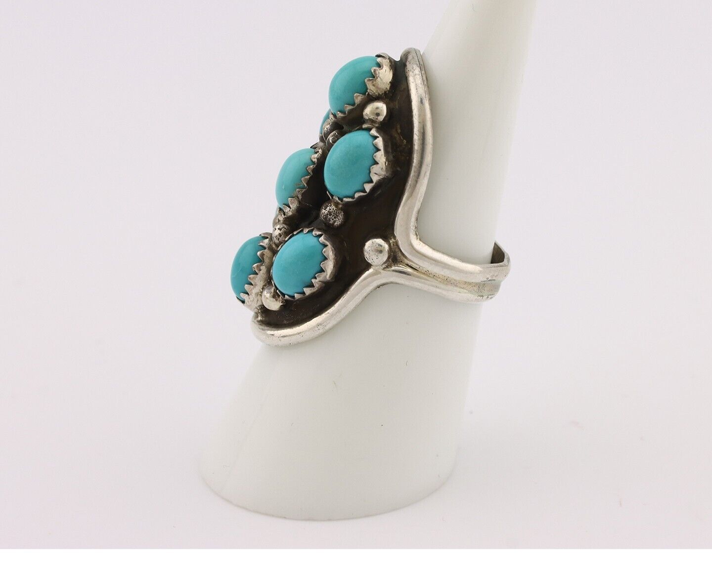 Navajo Ring .925 Silver Natural Blue Turquoise Artist Signed L Henderson C.80's
