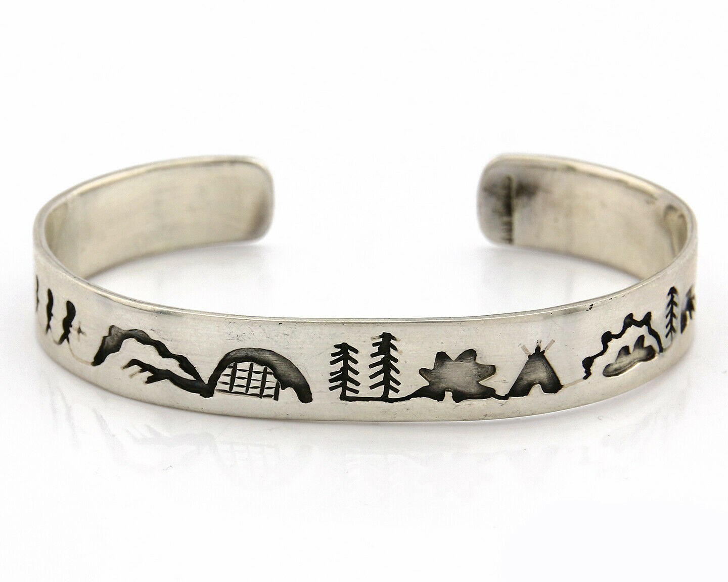 Navajo Bracelet .925 Silver Hand Stamped Artist Native American C.80's