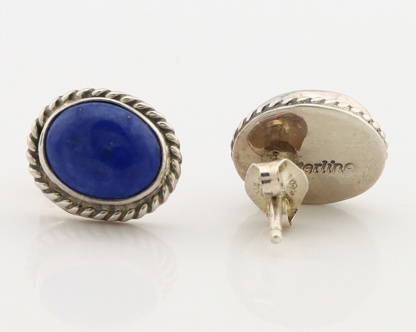 Navajo Earrings 925 Silver Natural Mined Lapis Native American Artist C80s
