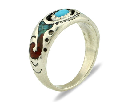 Navajo Handmade Ring 925 Silver Blue Turquoise & Coral Native American C.80's