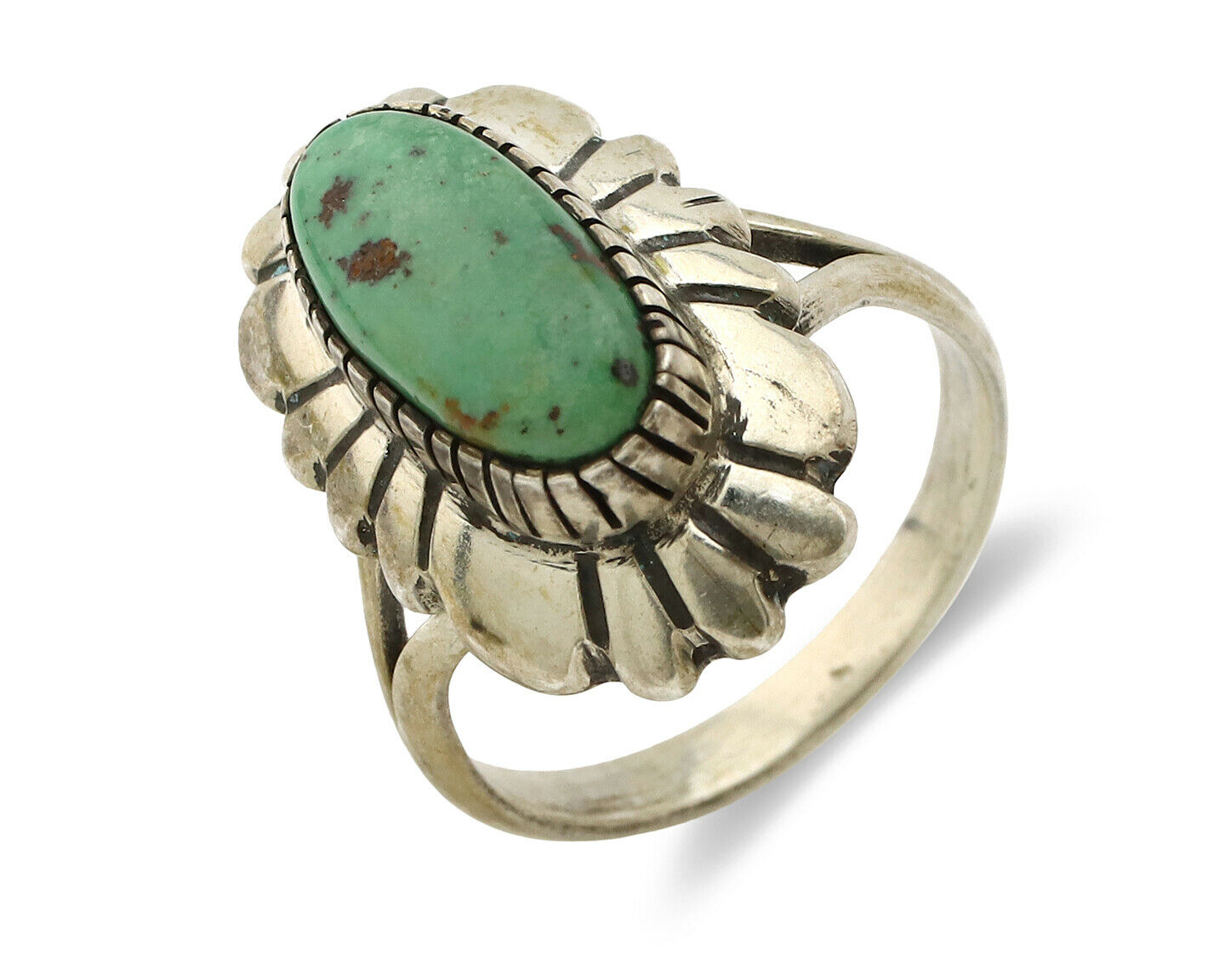 Navajo Ring .925 Silver Green Turquoise Artist Signed M Montoya C.80's