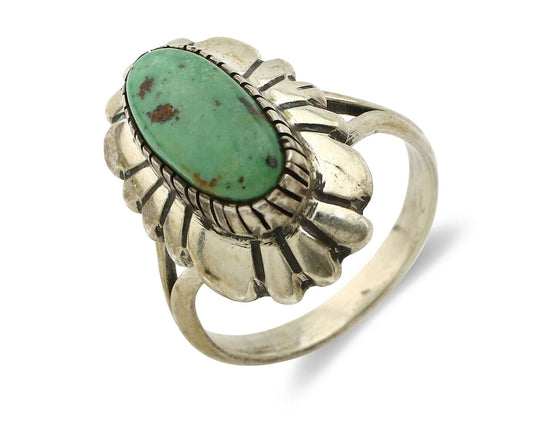 Navajo Ring .925 Silver Green Turquoise Artist Signed M Montoya C.80's