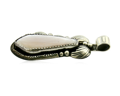 Navajo Pendant .925 Silver Real Natural Pink Mussel Signed Yazzie C.80's