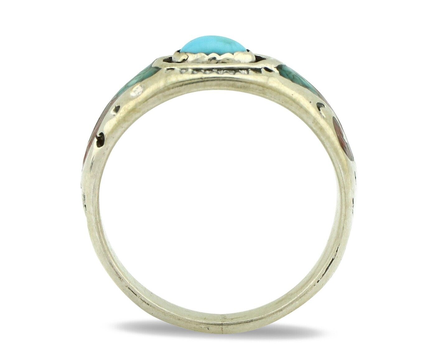 Navajo Handmade Ring 925 Silver Blue Turquoise & Coral Native American C.80's