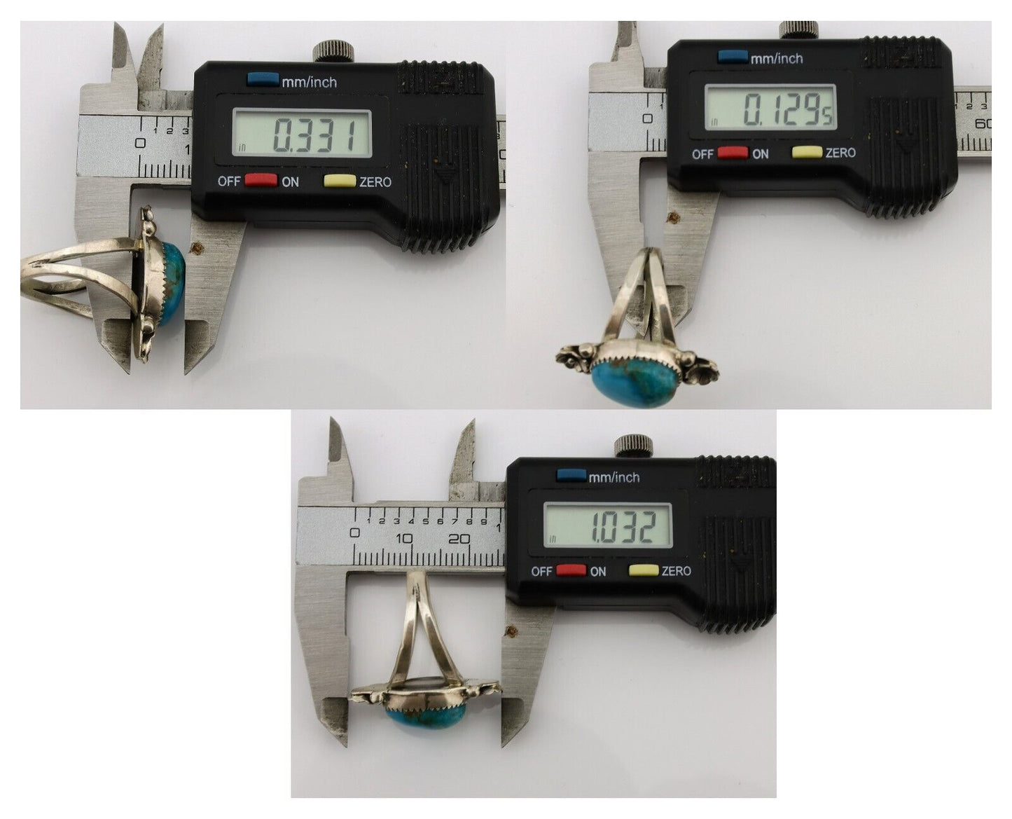 Navajo Ring .925 Silver Nevada Turquoise Native American Artist C.1980's