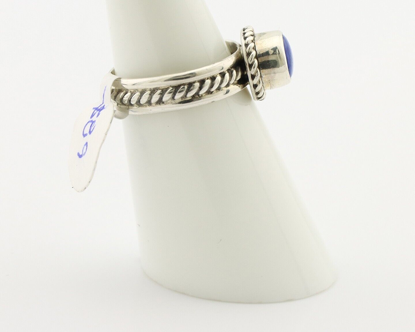 Navajo Ring 925 Silver Lapis Hand Stamped Native American Artist C.80's
