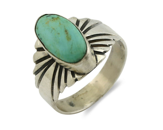 Navajo Ring .925 Silver Kingman Turquoise Artist Signed Apache C.80's