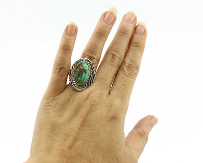 Navajo Ring .925 Silver Kingman Turquoise Signed Billy Eagle C.1980's