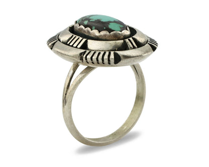 Navajo Ring .925 Silver Spiderweb Turquoise Artist Signed L. M. Nez C80s