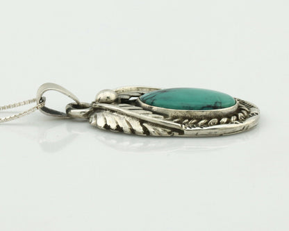 Navajo Necklace .925 Silver Green Turquoise Signed Sun C.80's