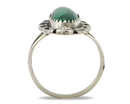 Navajo Ring 925 Silver Natural Malachite Artist Native American Signed H C.80's