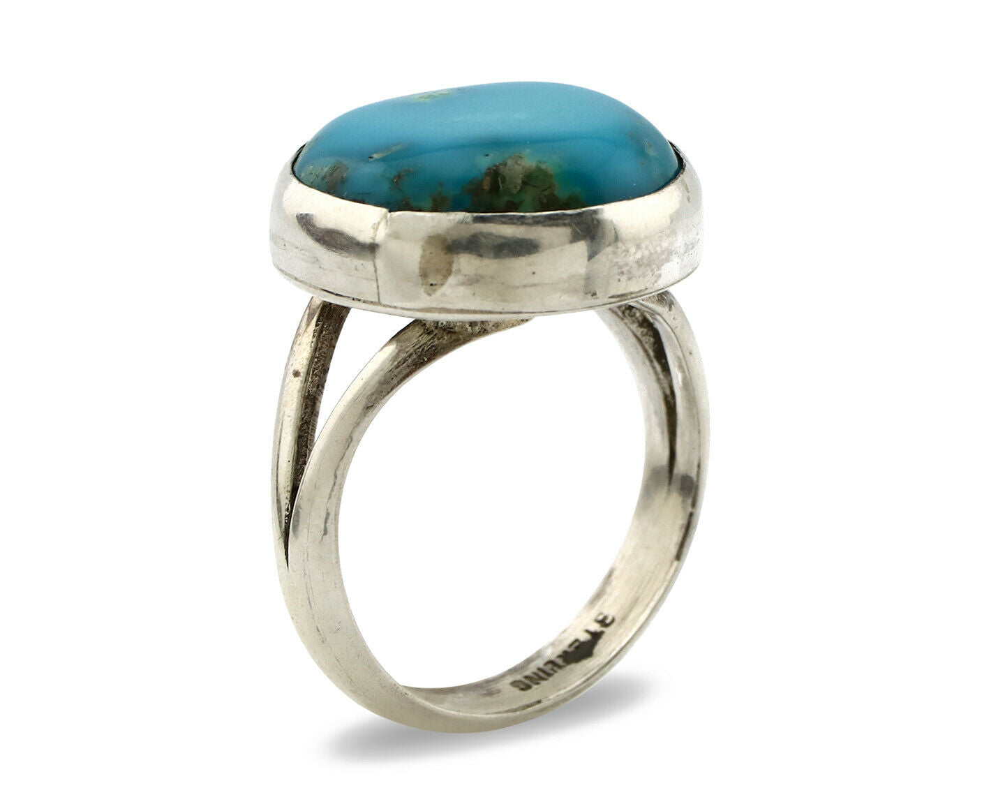 Navajo Shield Ring .925 Silver Kingman Turquoise Native American Artist C.80's