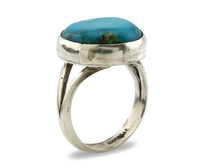 Navajo Shield Ring .925 Silver Kingman Turquoise Native American Artist C.80's