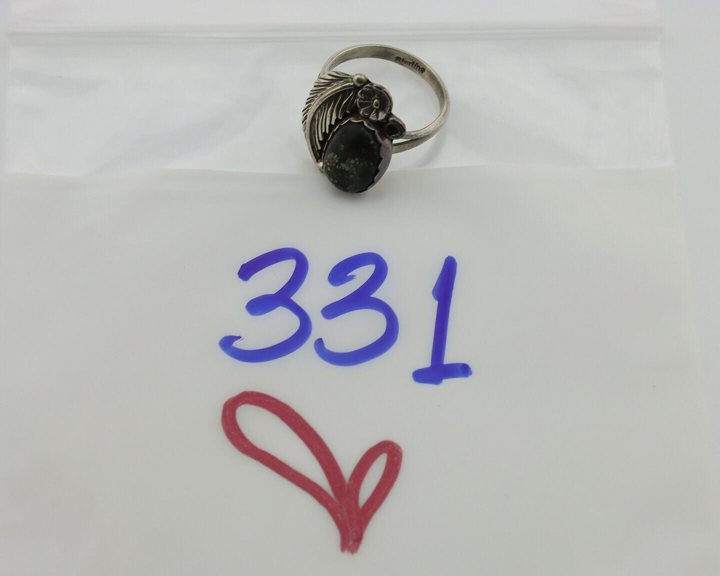 Navajo Ring .925 Silver Spiderweb Turquoise Handmade Native American Artist C80s