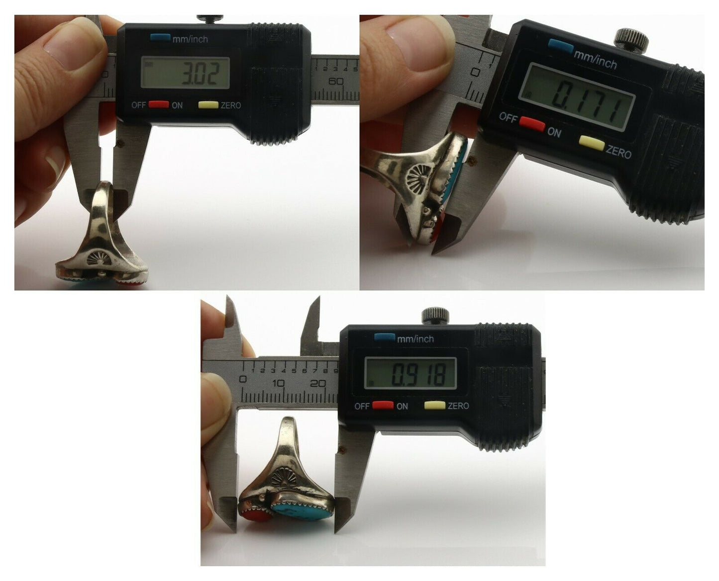 Zuni Ring .925 Silver Natural Turquoise & Coral Native American Artist C.1980's