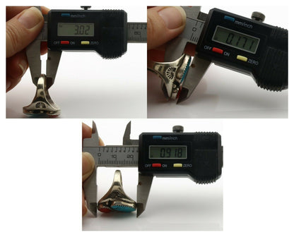 Zuni Ring .925 Silver Natural Turquoise & Coral Native American Artist C.1980's