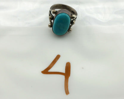 Navajo Ring .925 Silver Blue Turquoise Native American Artist C.1980's