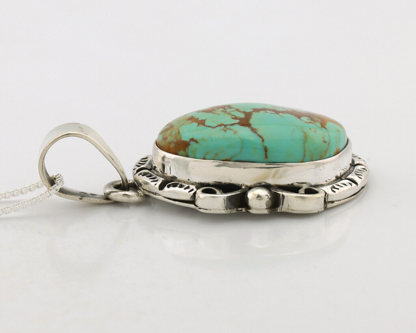 Navajo Necklace .925 Silver Kingman Turquoise Native American Signed C.1980's