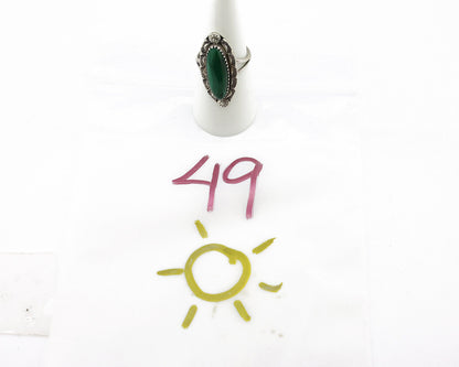 Navajo Ring 925 Silver Natural Malachite Artist Native American Signed H C.80's