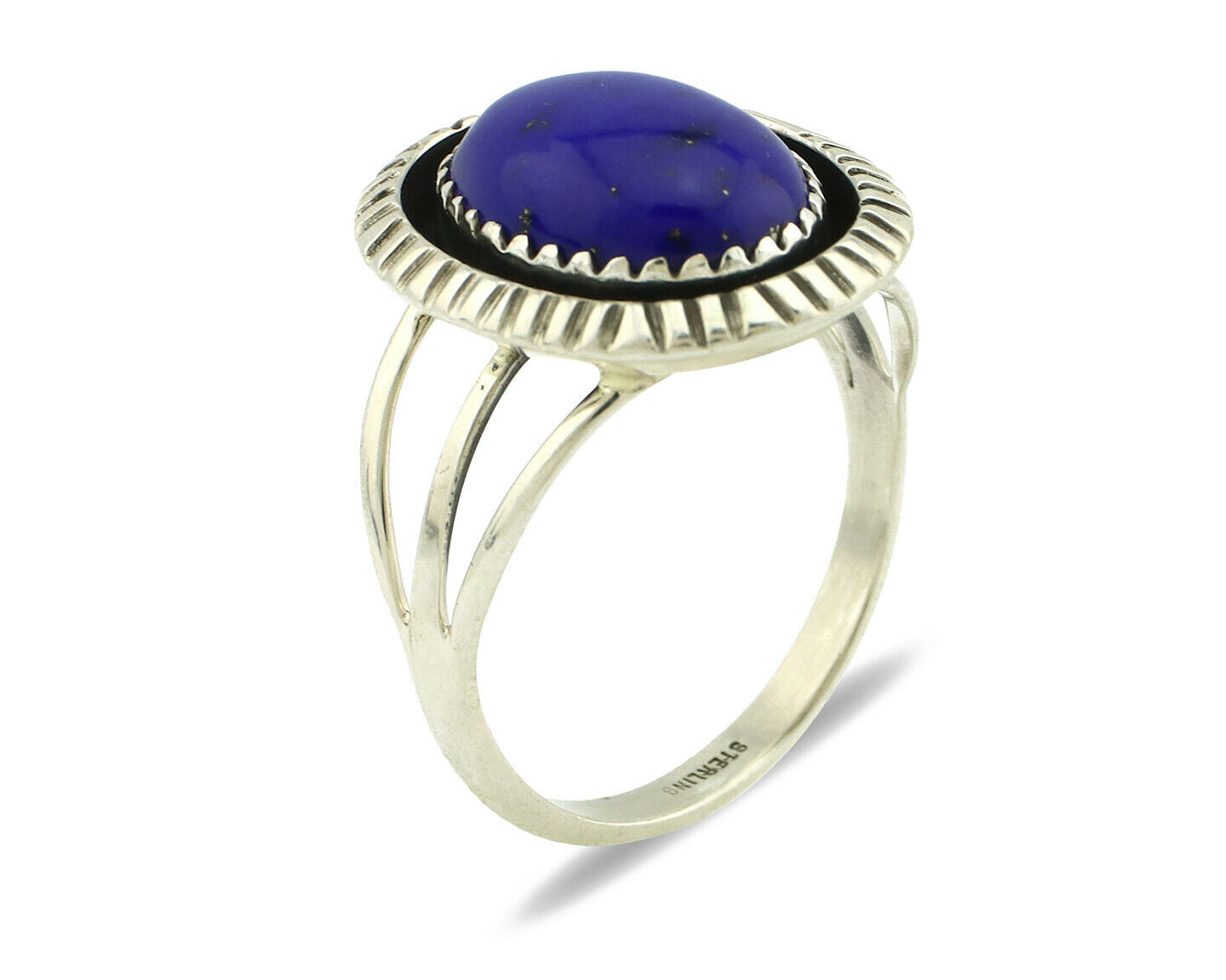 Navajo Ring .925 Silver Natural Lapis Lazuli Native American Artist C.80's