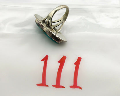 Navajo Ring .925 Silver Kingman Turquoise Artist Signed M Begay C.1980's