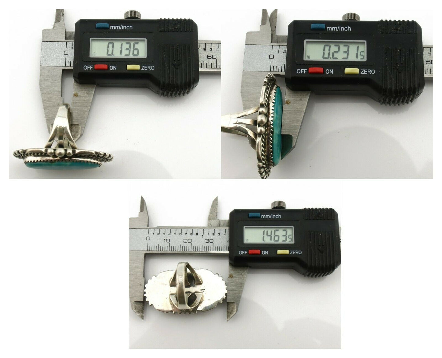 Navajo Ring .925 Silver Green Turquoise Native American Artist C.80's