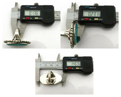 Navajo Ring .925 Silver Green Turquoise Native American Artist C.80's