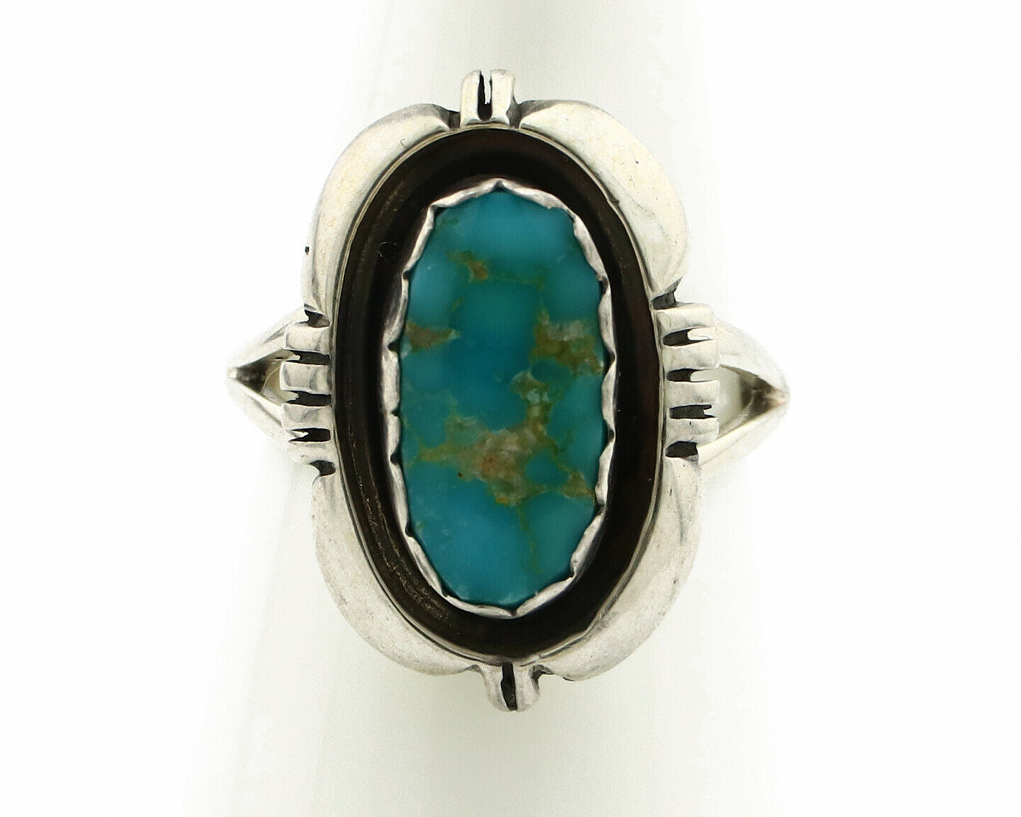 Navajo Ring .925 Silver Blue Gem Turquoise Handmade Native American Artist C80s