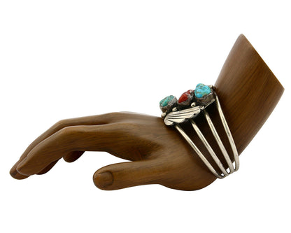 Navajo Bracelet .925 Silver Coral & Turquoise Artist Native American C.1975