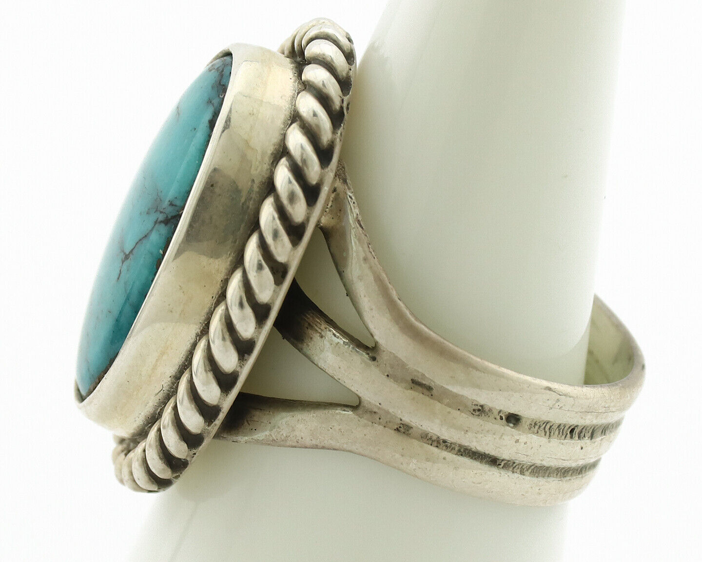 Navajo Ring .925 Silver Natural Blue Turquoise Native American Artist C.1980's