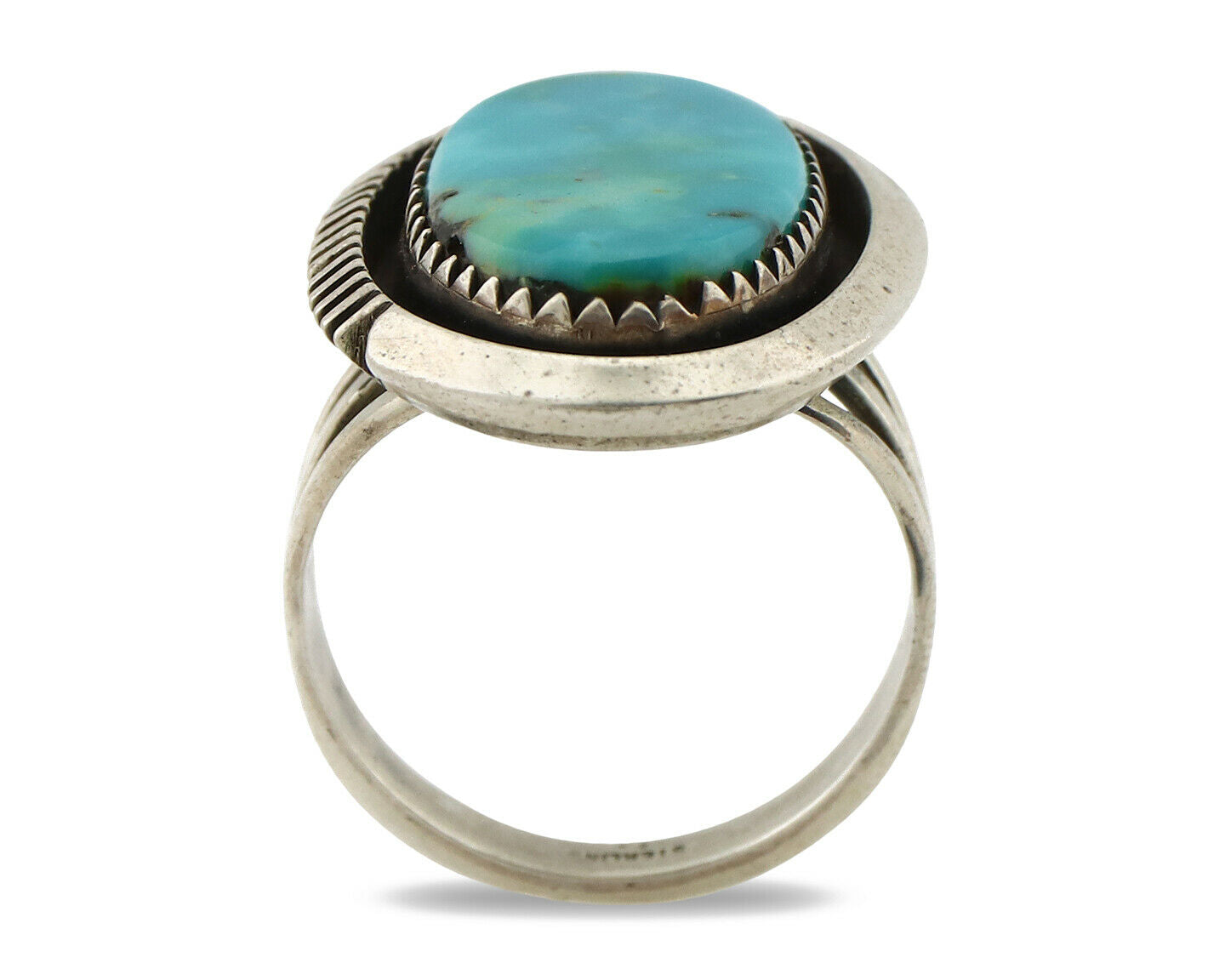 Navajo Ring .925 Silver Kingman Turquoise Native American Artist C.1980's