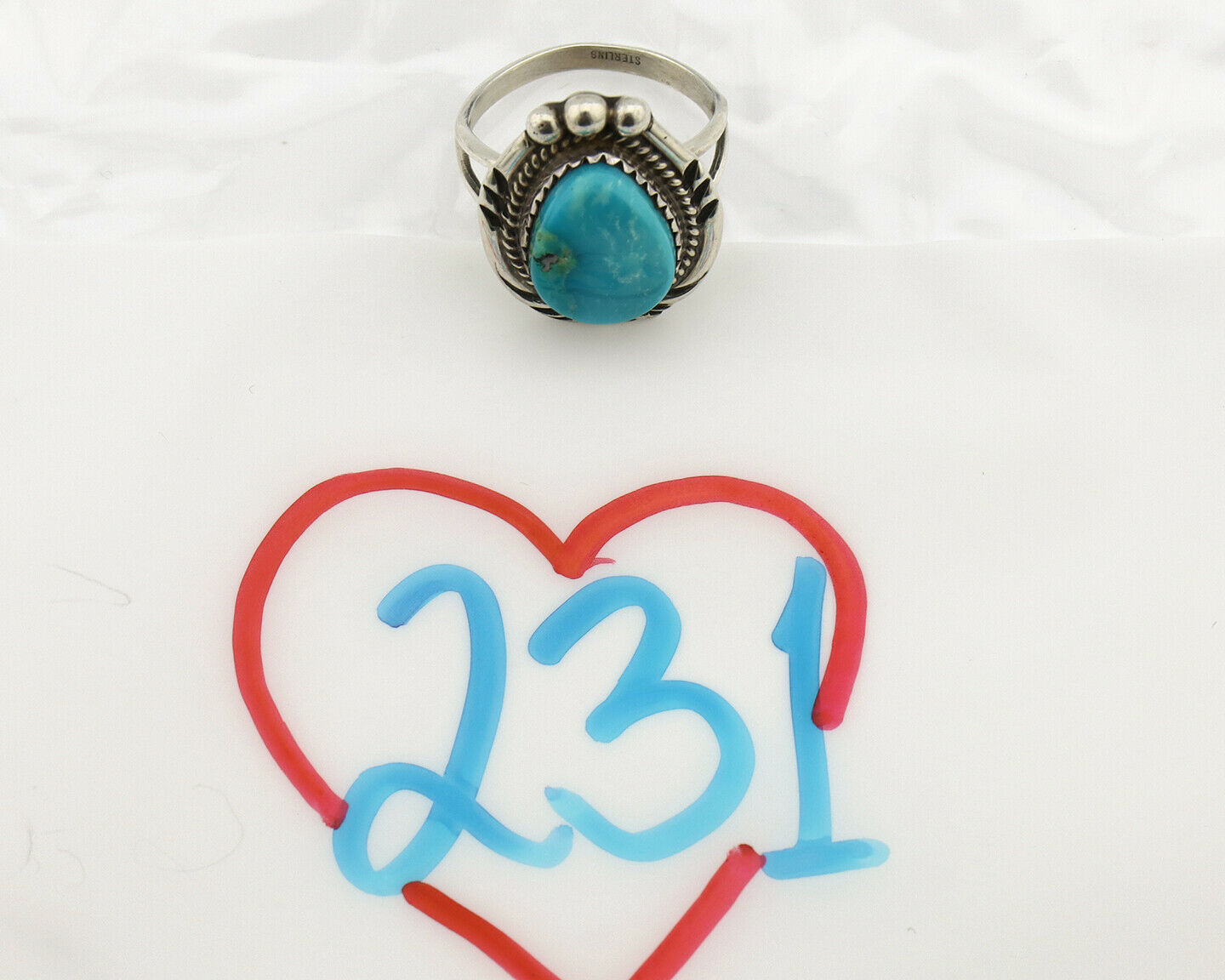 Navajo Ring .925 Silver Kingman Turquoise Artist Signed A C.1980's