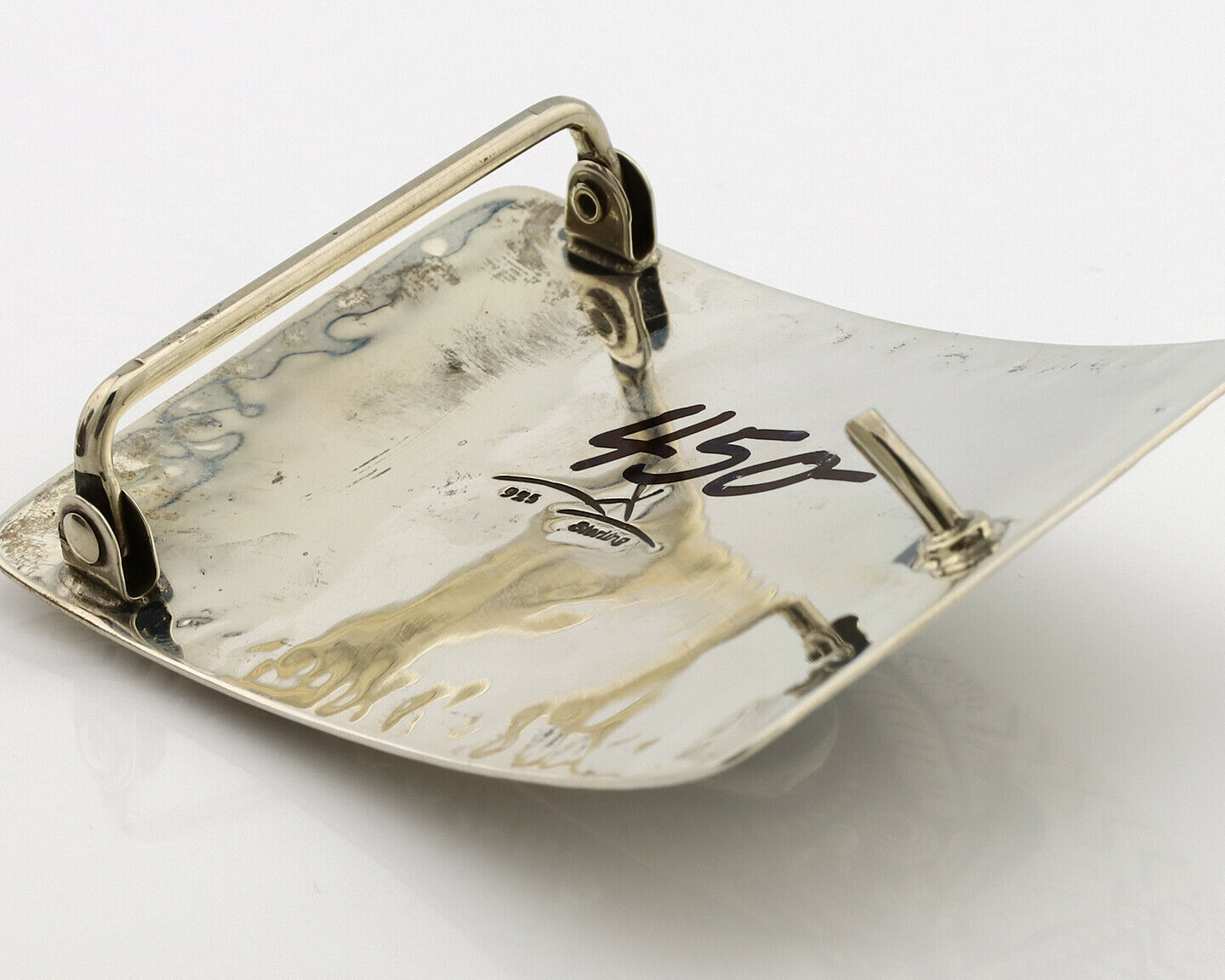 Navajo Belt Buckle .925 Silver Natural Blue Turquoise Artist Signed Tepee C.80's