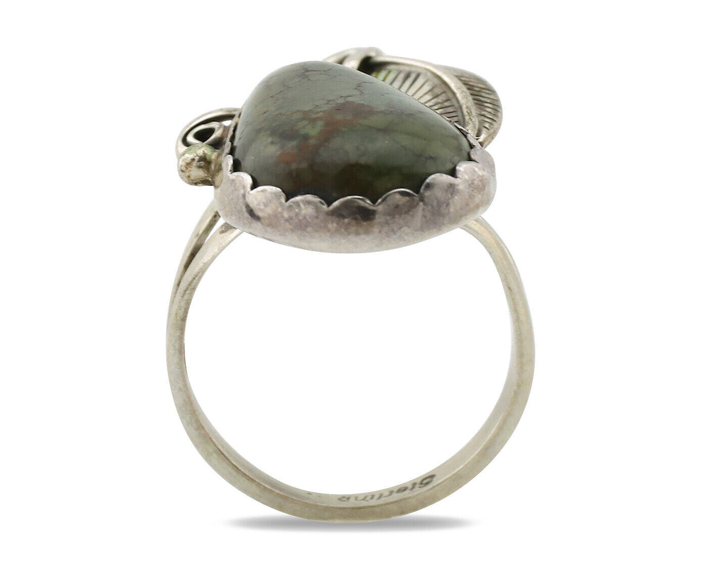 Navajo Ring .925 Silver Spiderweb Turquoise Native American Artist C.1980s
