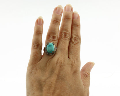Navajo Ring .925 Silver Gober Turquoise Native American Artist C.1980's