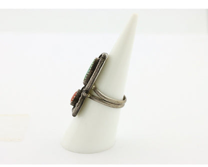Navajo Handmade Ring 925 Silver Turquiose & Coral Native American Artist C.80's