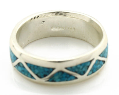 Navajo Chip Inlay Ring 925 Silver Sleeping Beauty Turquoise Artist Silver Cloud