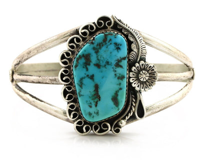 Navajo Cuff Bracelet 925 Silver Blue Turquoise Artist Signed MJ C.80's