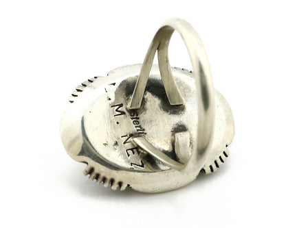 Navajo Ring .925 Silver Spiderweb Turquoise Artist Signed L. M. Nez C80s